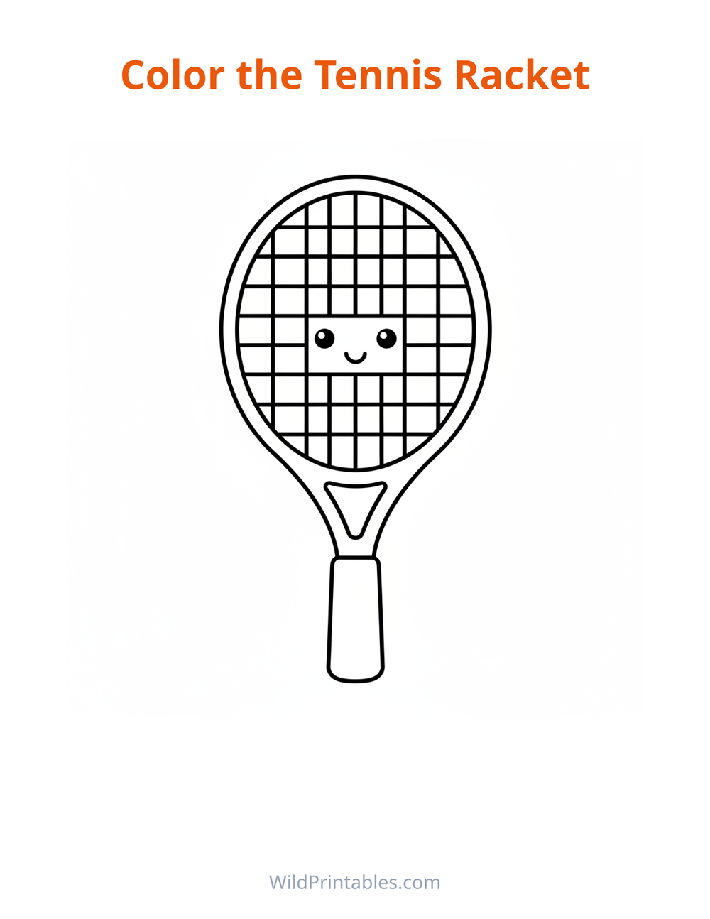 Tennis Racket Coloring Page — free printable coloring for kids to print and color at home