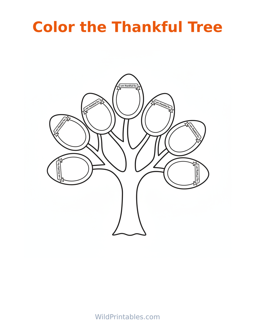 Thankful Tree Coloring Page — free printable coloring for kids to print and color at home
