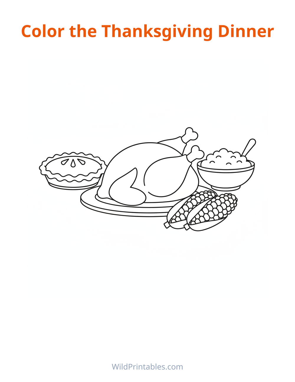 Thanksgiving Dinner Coloring Page — free printable coloring for kids to print and color at home