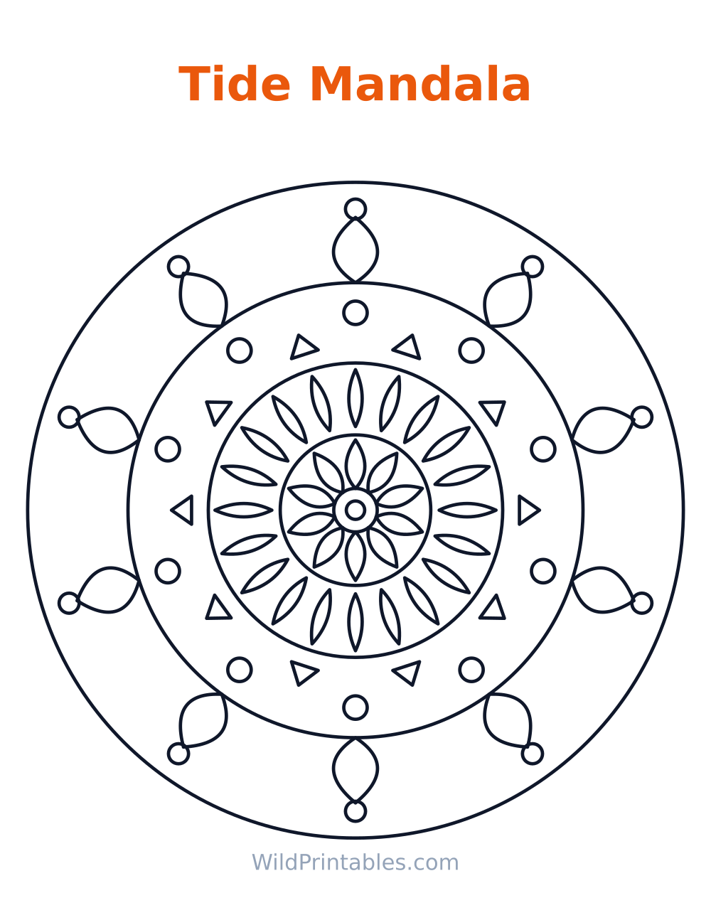 Tide Mandala — free printable mandala for kids