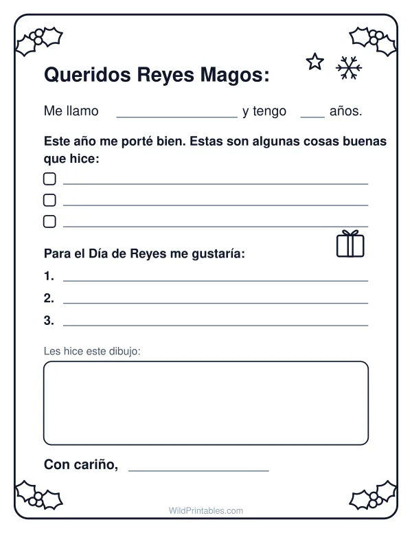Carta a los Reyes Magos: vista previa de la hoja para imprimir