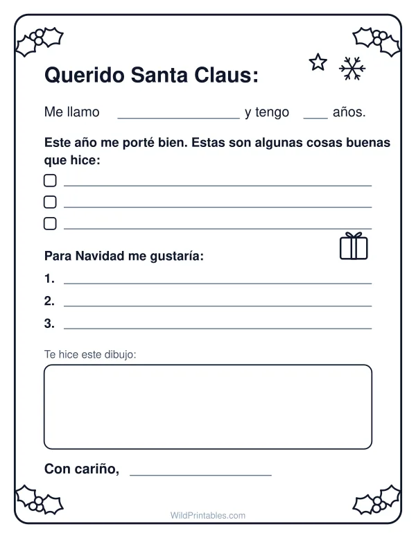 Carta a Santa Claus: vista previa de la hoja para imprimir