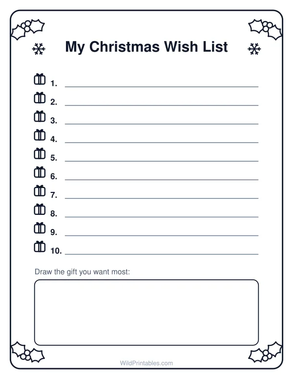 Christmas wish list template: printable page preview