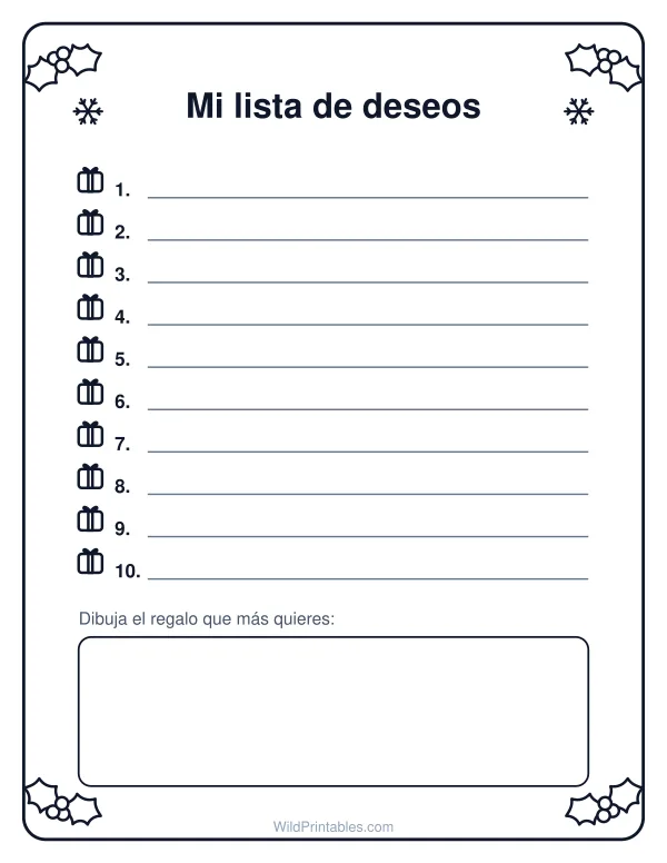 Lista de deseos para Navidad: vista previa de la hoja para imprimir