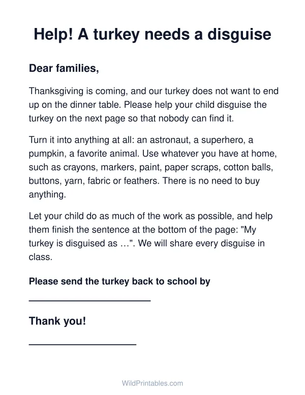 Note for families: printable page preview