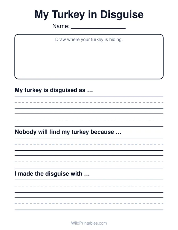 “My Turkey in Disguise” writing page: printable page preview