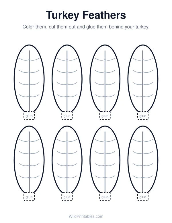 Turkey feather template: printable page preview