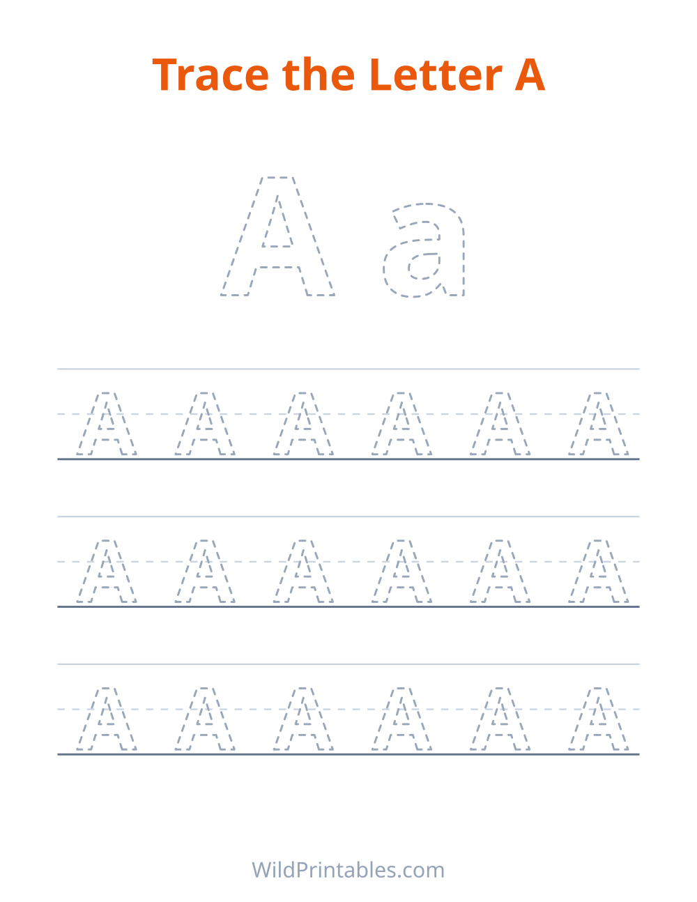Trace the Letter A — free printable tracing for kids