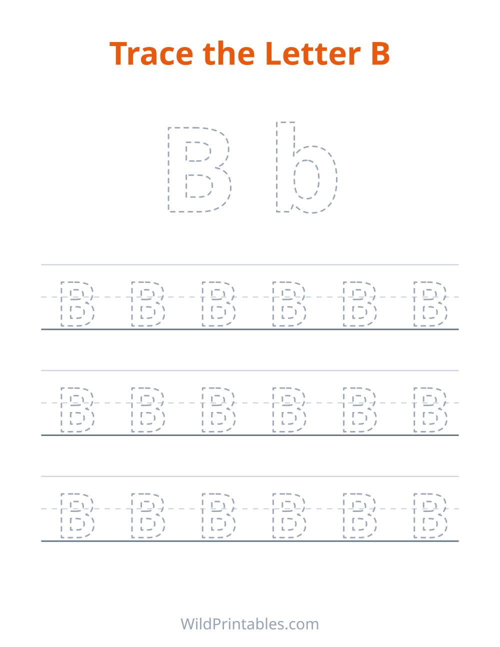 Trace the Letter B — free printable tracing for kids to print and color at home