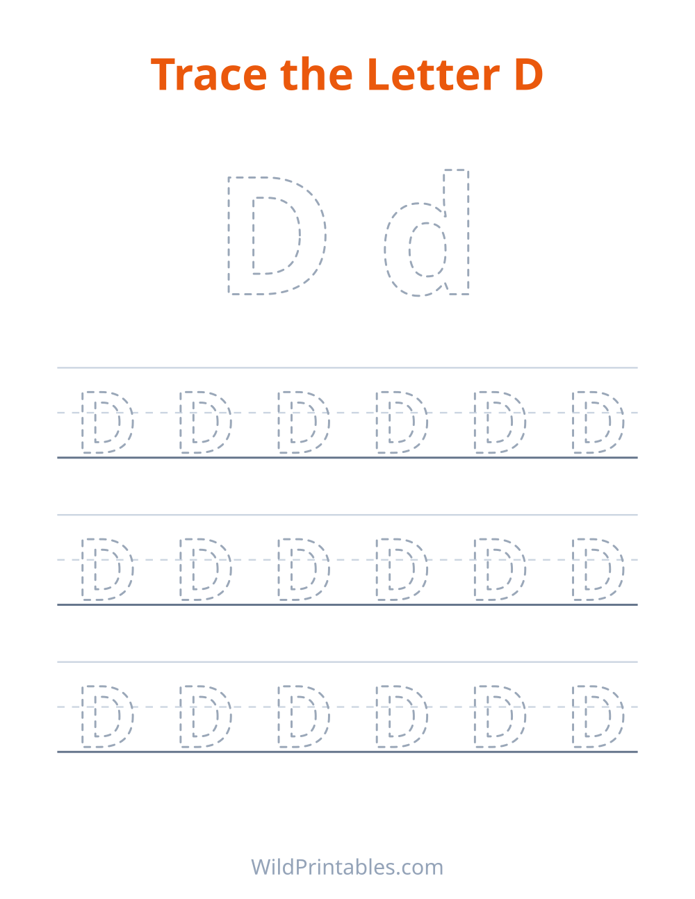 Trace the Letter D — free printable tracing for kids
