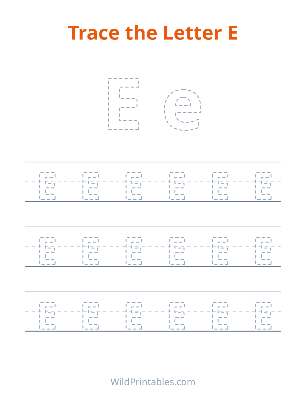Trace the Letter E — free printable tracing for kids