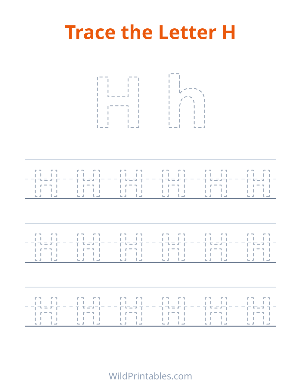 Trace the Letter H — free printable tracing for kids to print and color at home