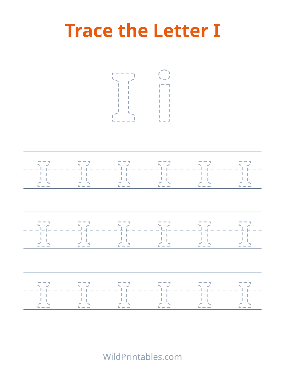 Trace the Letter I — free printable tracing for kids to print and color at home