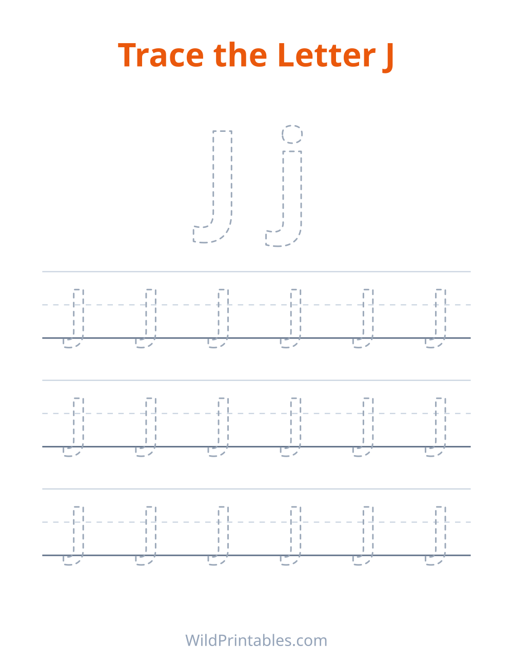 Trace the Letter J — free printable tracing for kids to print and color at home
