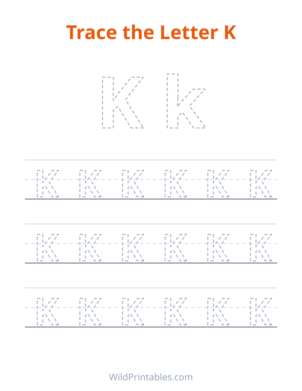 Trace the Letter K — free printable tracing for kids to print and color at home