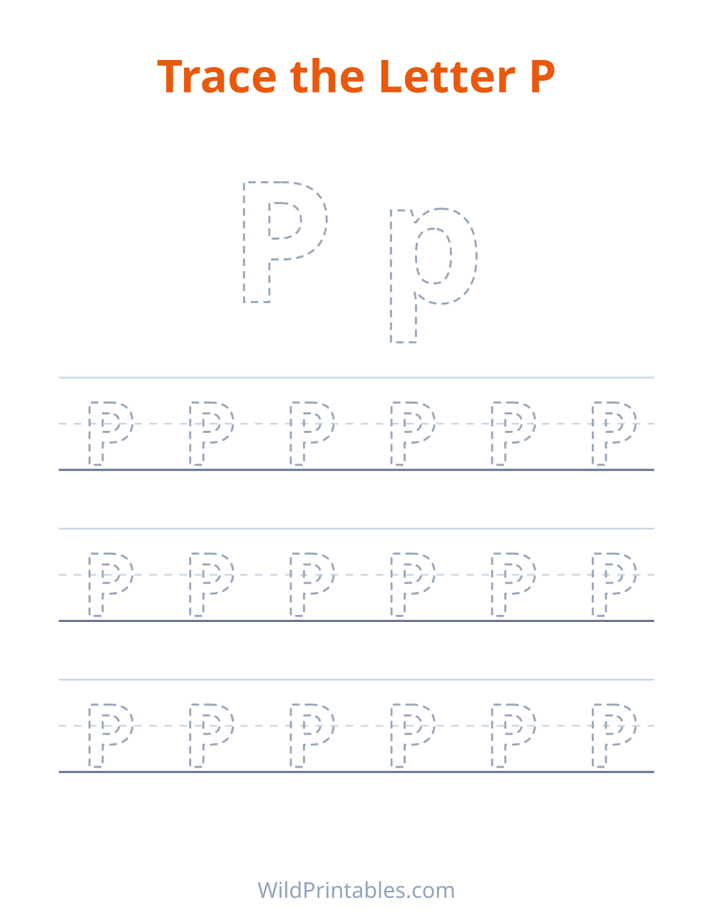 Trace the Letter P — free printable tracing for kids to print and color at home