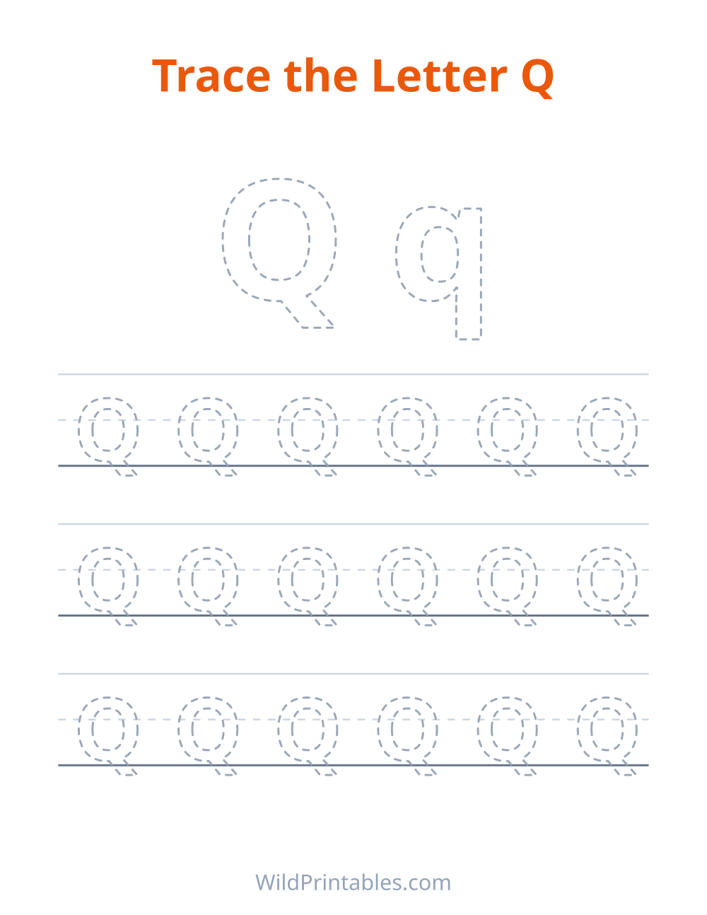Trace the Letter Q — free printable tracing for kids to print and color at home
