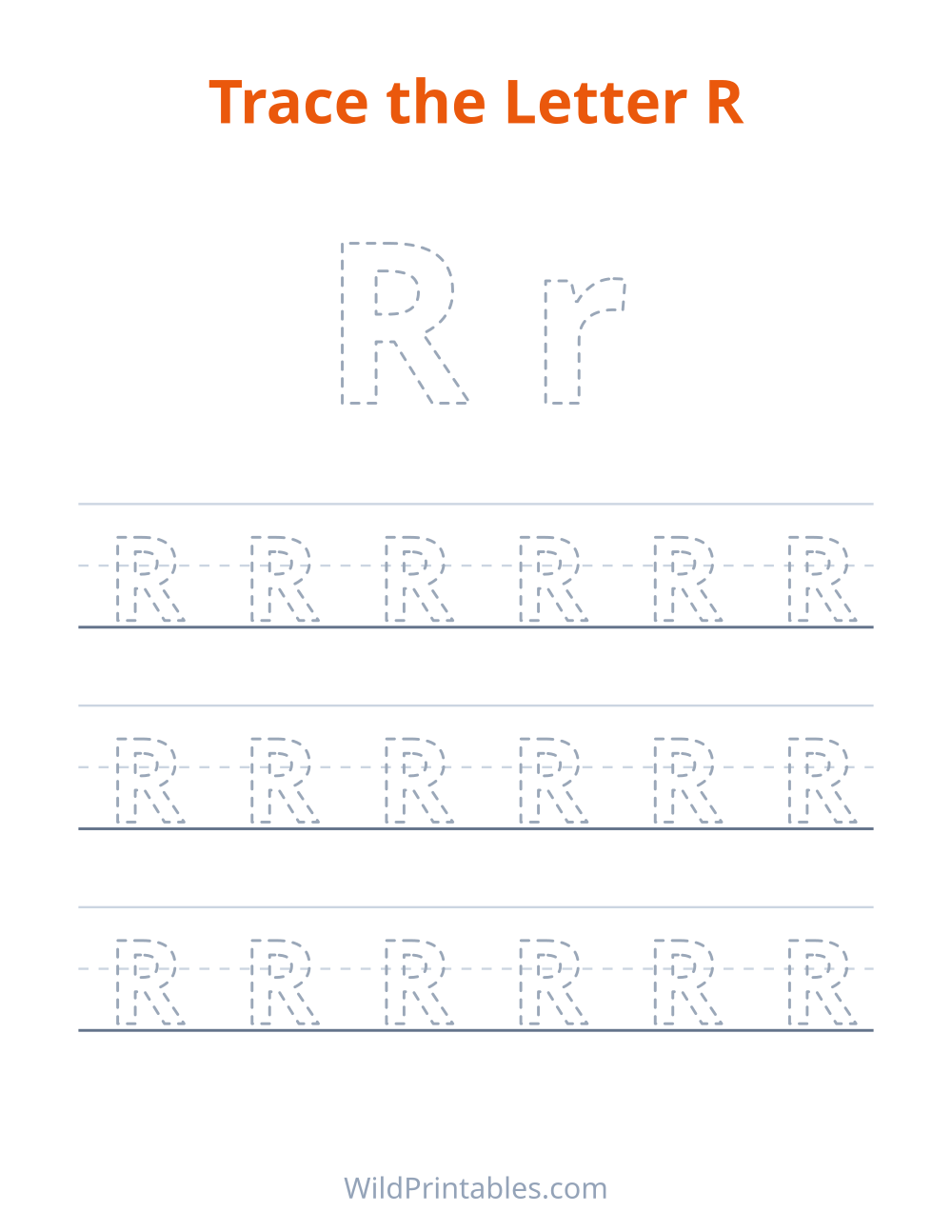 Trace the Letter R — free printable tracing for kids to print and color at home