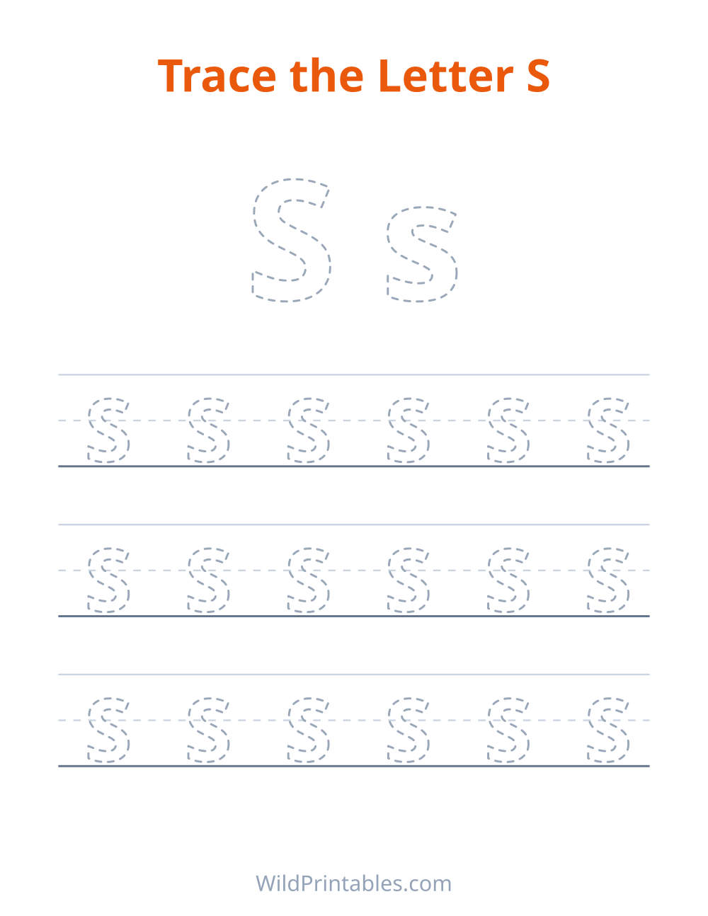 Trace the Letter S — free printable tracing for kids to print and color at home