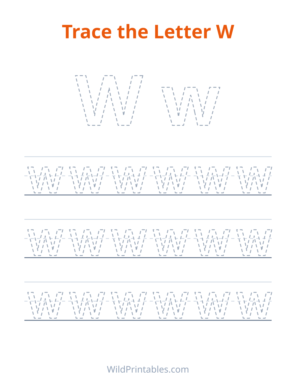 Trace the Letter W — free printable tracing for kids to print and color at home