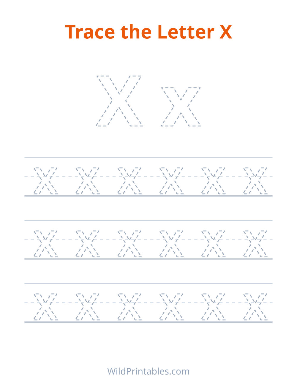 Trace the Letter X — free printable tracing for kids to print and color at home