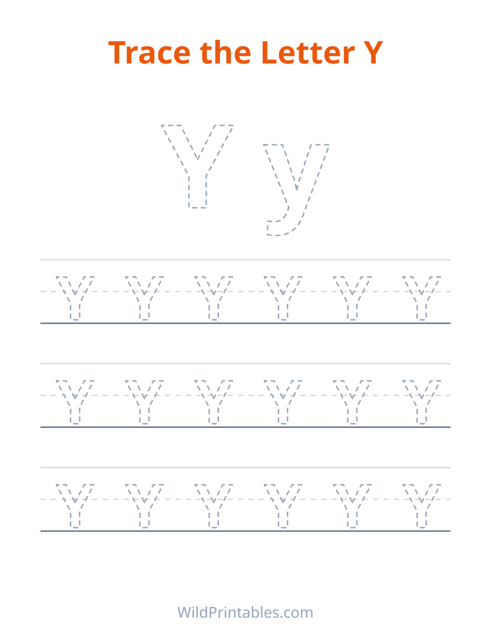 Trace the Letter Y — free printable tracing for kids to print and color at home