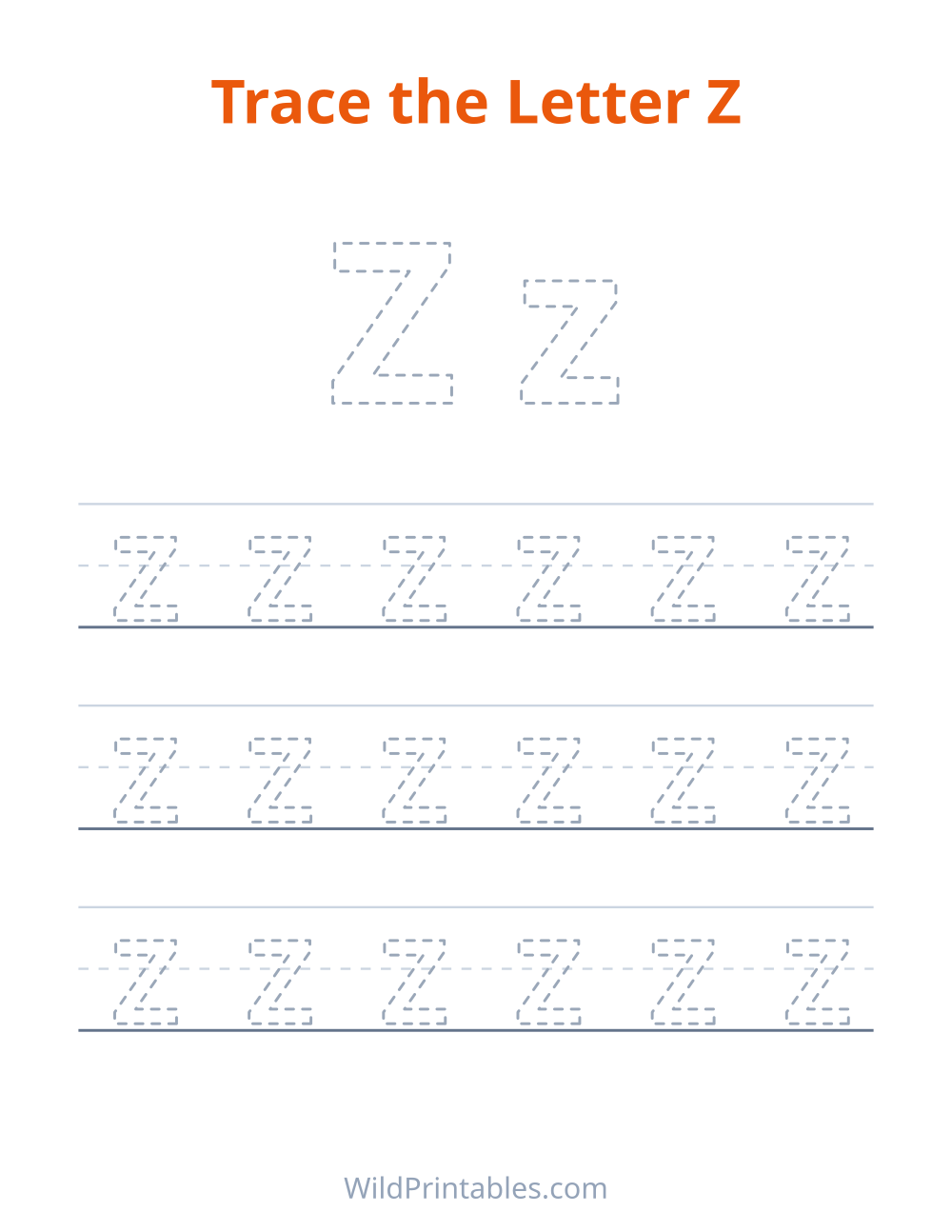 Trace the Letter Z — free printable tracing for kids to print and color at home