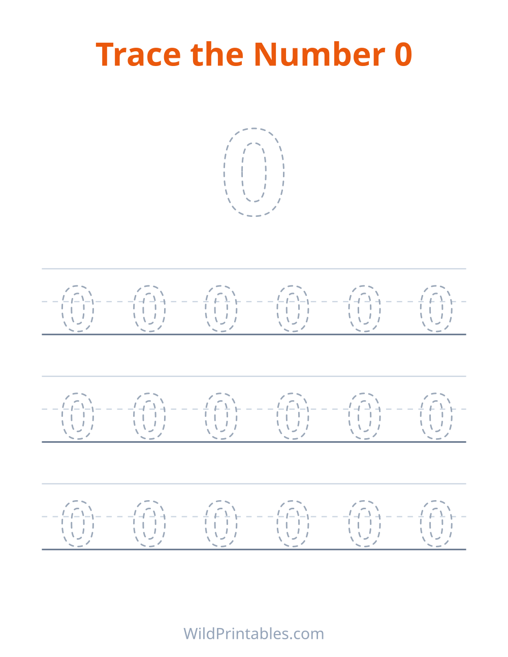 Trace the Number 0 — free printable tracing for kids