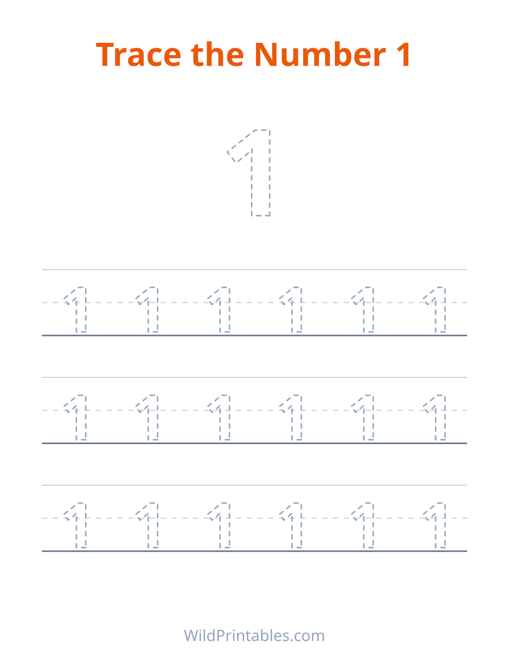 Trace the Number 1 — free printable tracing for kids