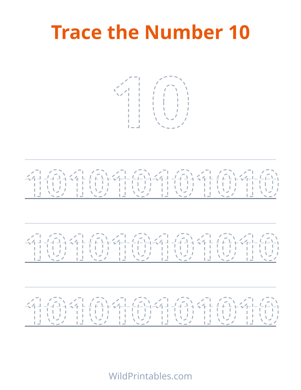 Trace the Number 10 — free printable tracing for kids