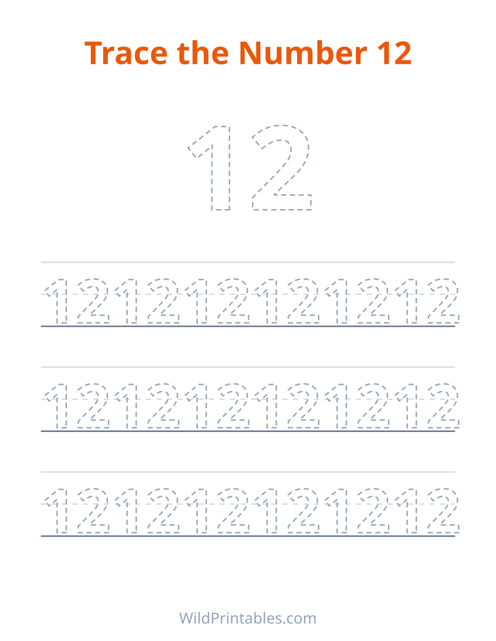 Trace the Number 12 — free printable tracing for kids
