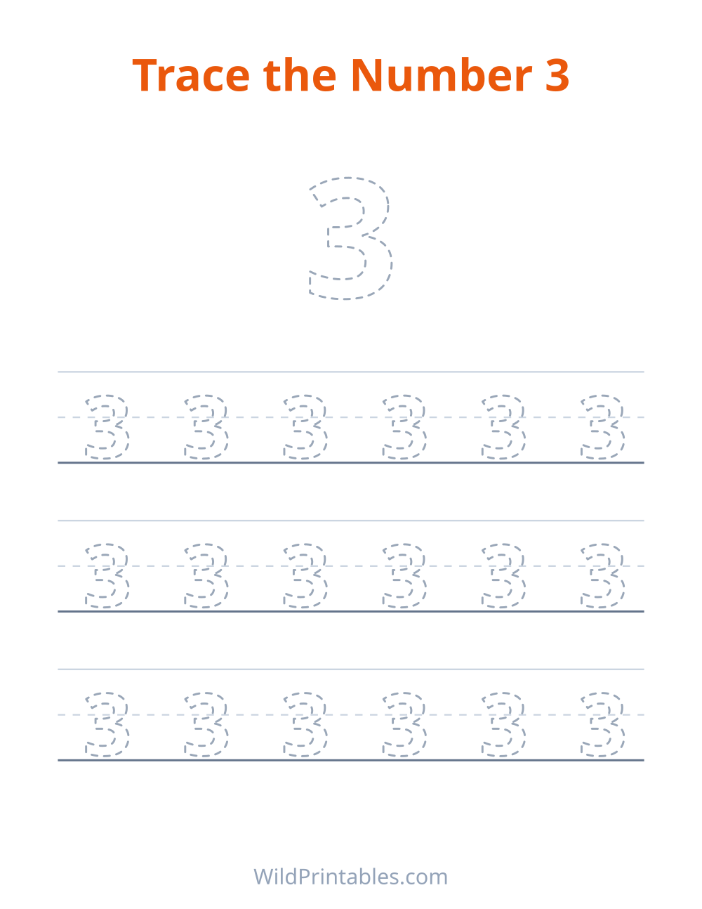 Trace the Number 3 — free printable tracing for kids to print and color at home