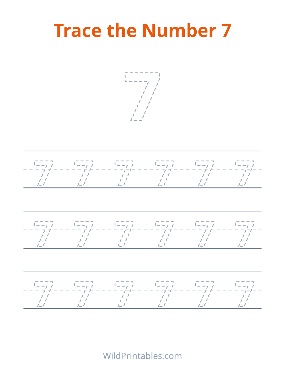 Trace the Number 7 — free printable tracing for kids to print and color at home