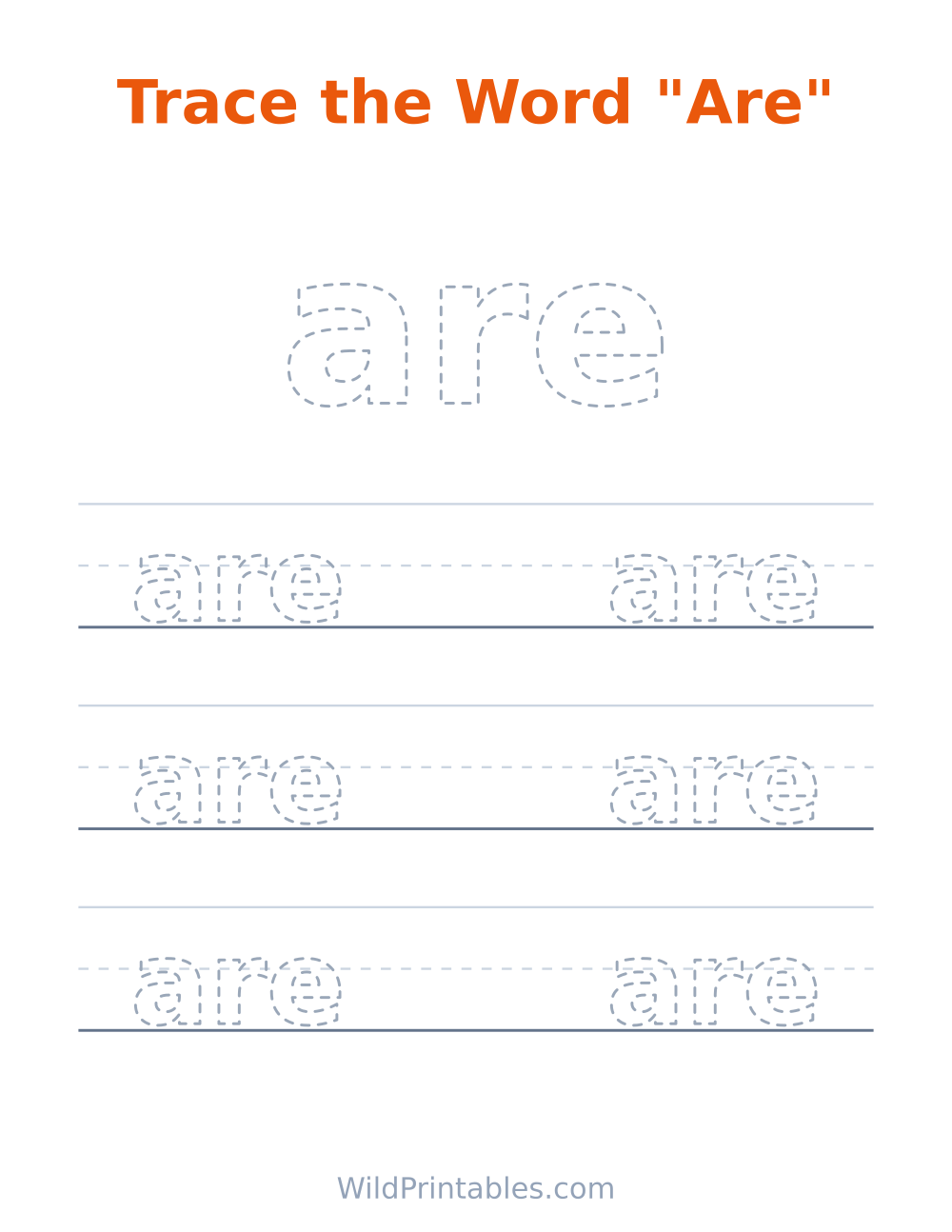 Trace the Word "Are" — free printable tracing for kids