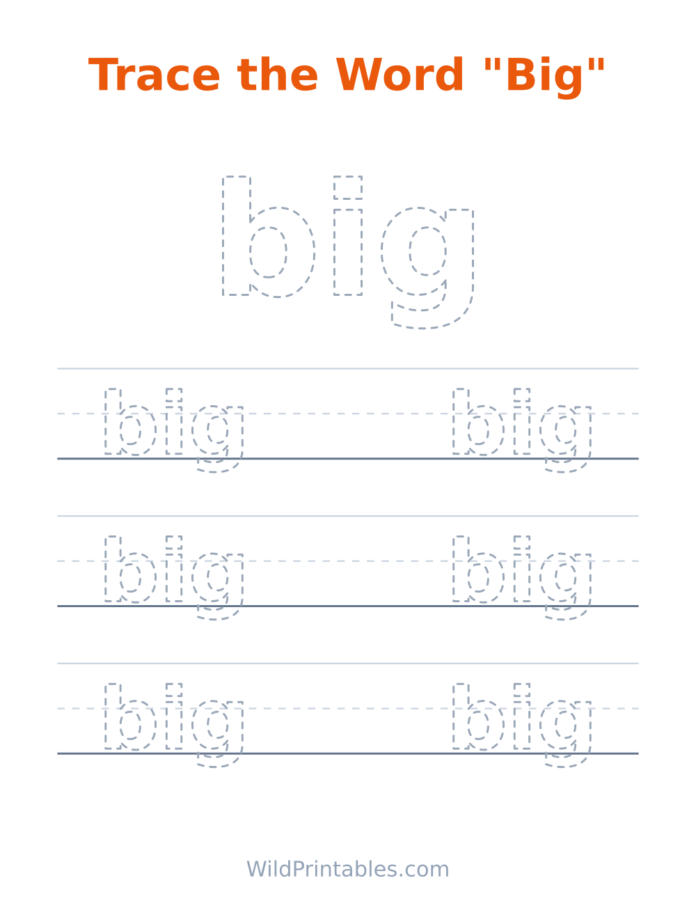 Trace the Word "Big" — free printable tracing for kids