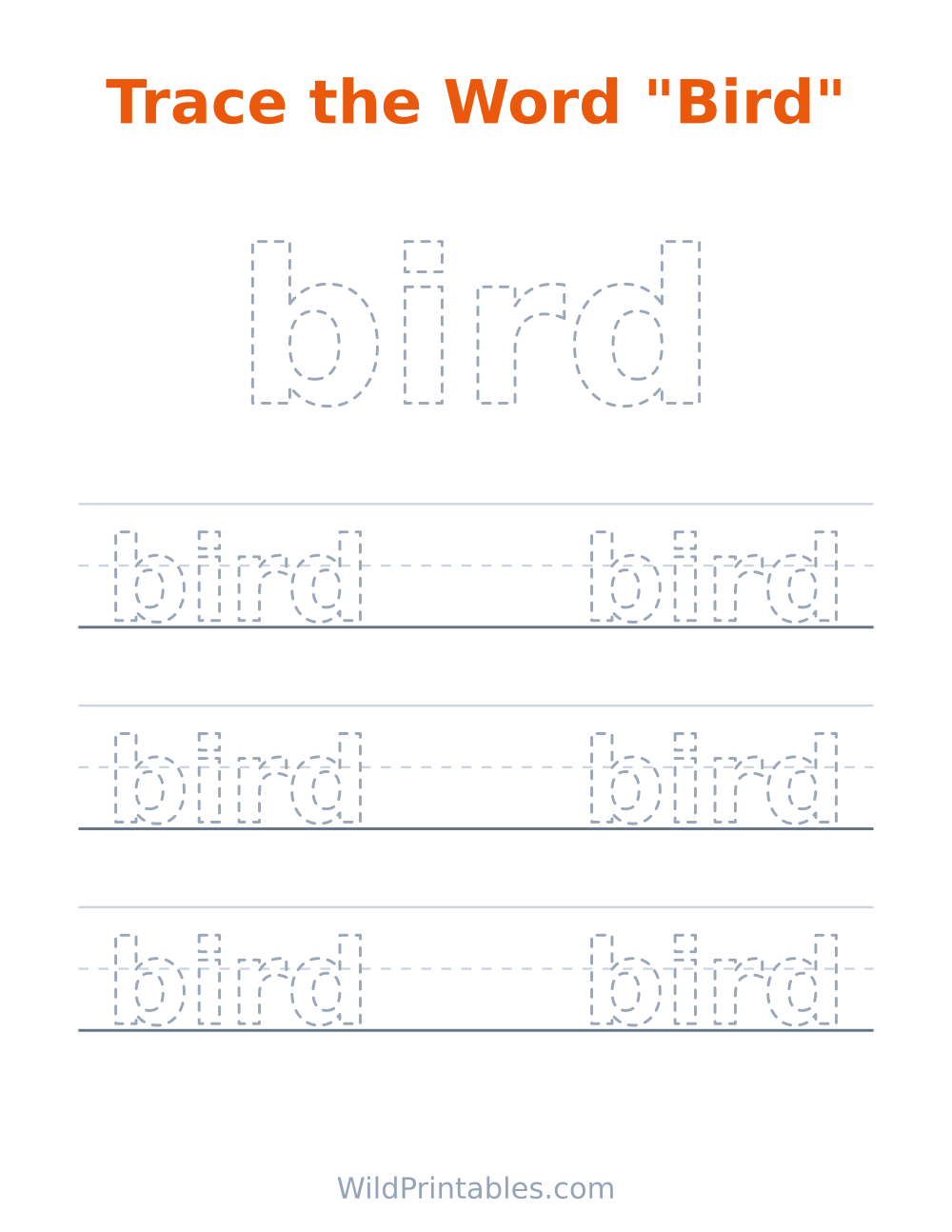 Trace the Word "Bird" — free printable tracing for kids