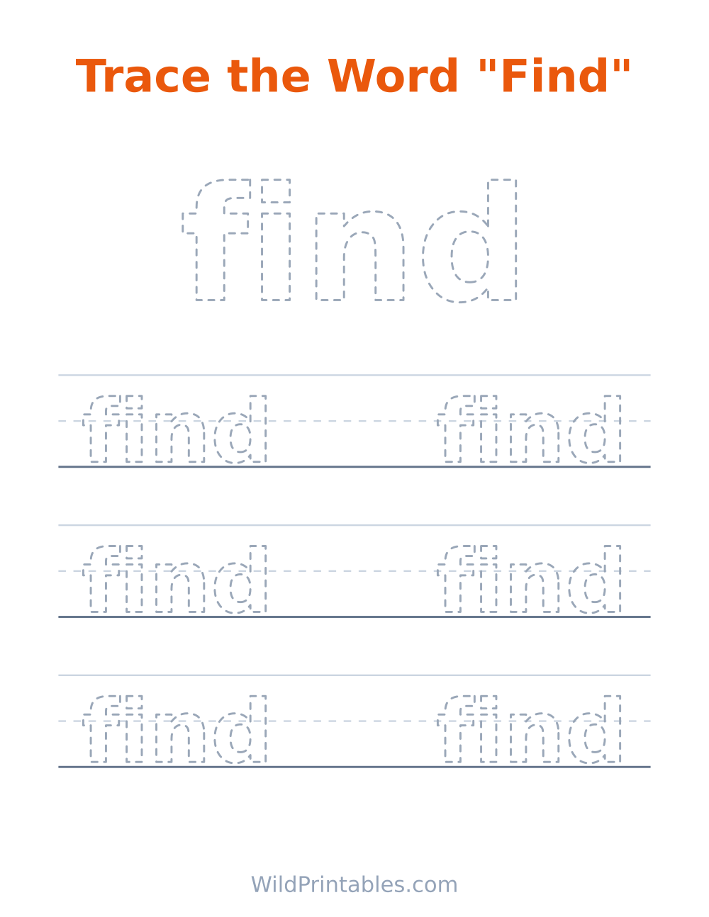 Trace the Word "Find" — free printable tracing for kids