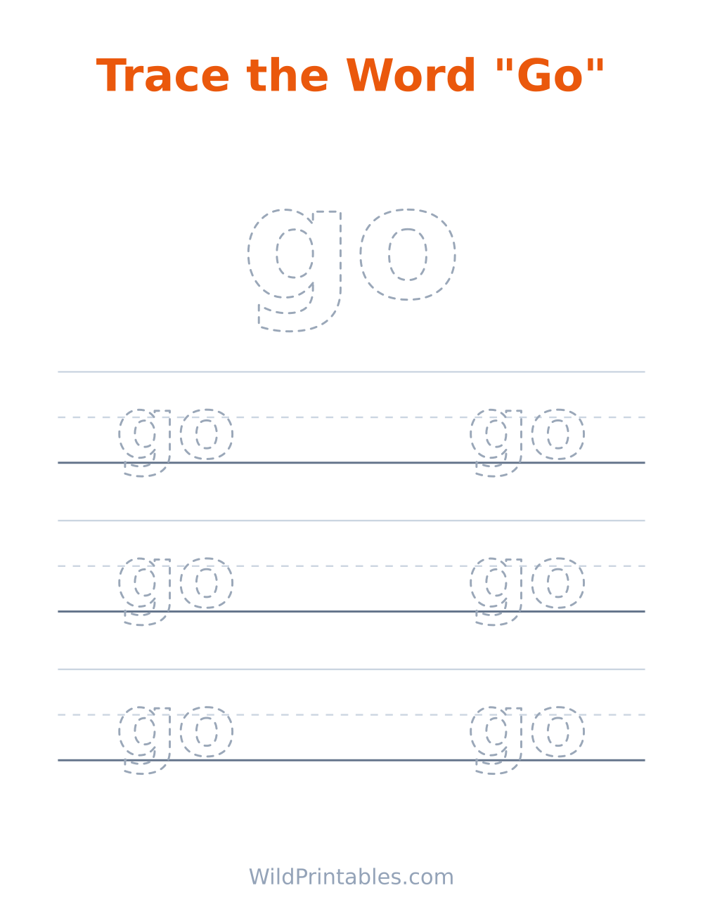 Trace the Word "Go" — free printable tracing for kids
