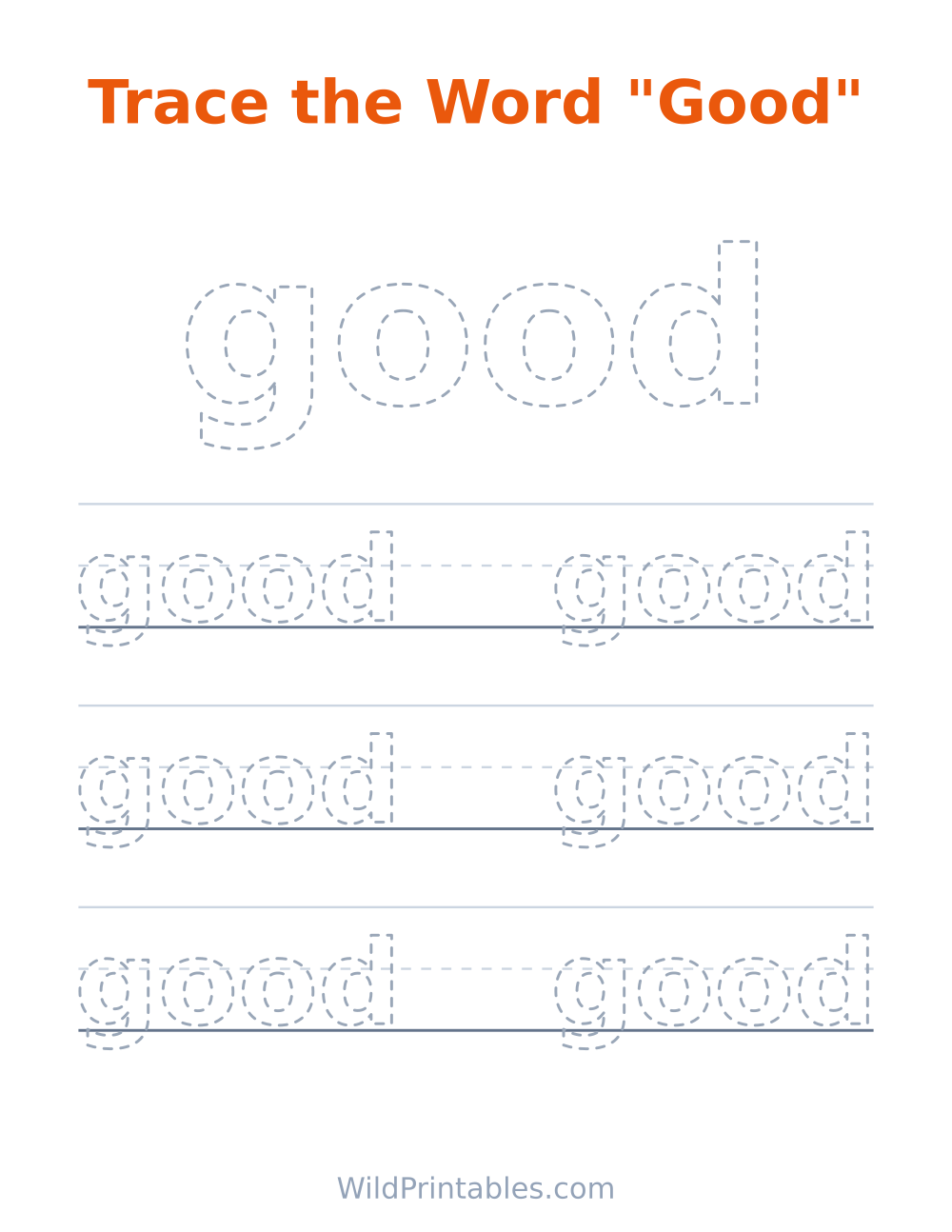 Trace the Word "Good" — free printable tracing for kids