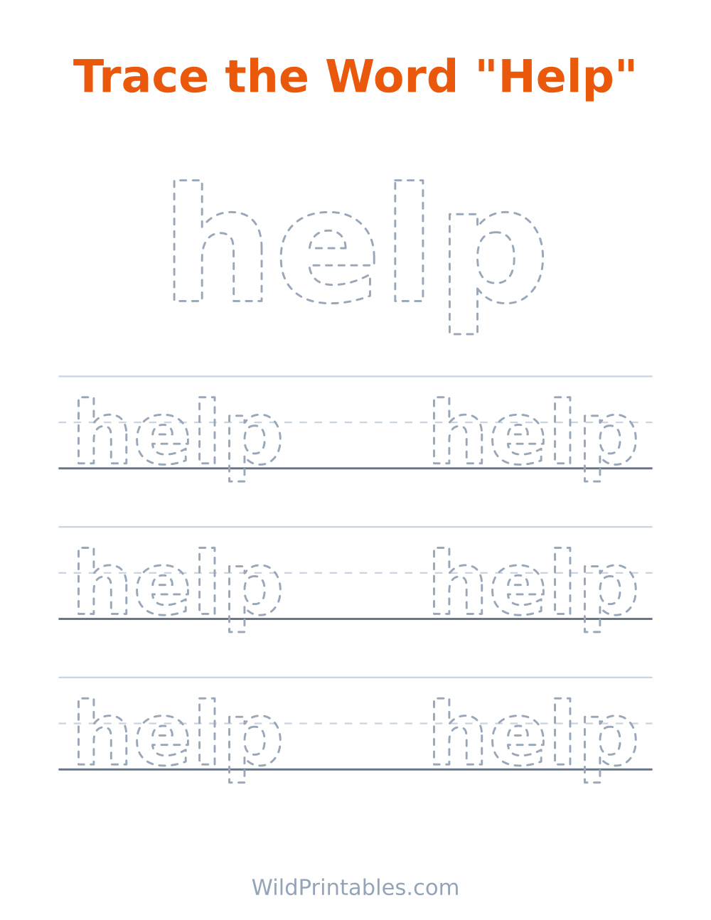 Trace the Word "Help" — free printable tracing for kids