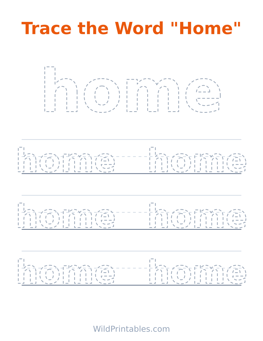 Trace the Word "Home" — free printable tracing for kids