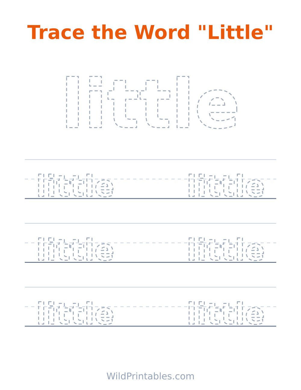 Trace the Word "Little" — free printable tracing for kids