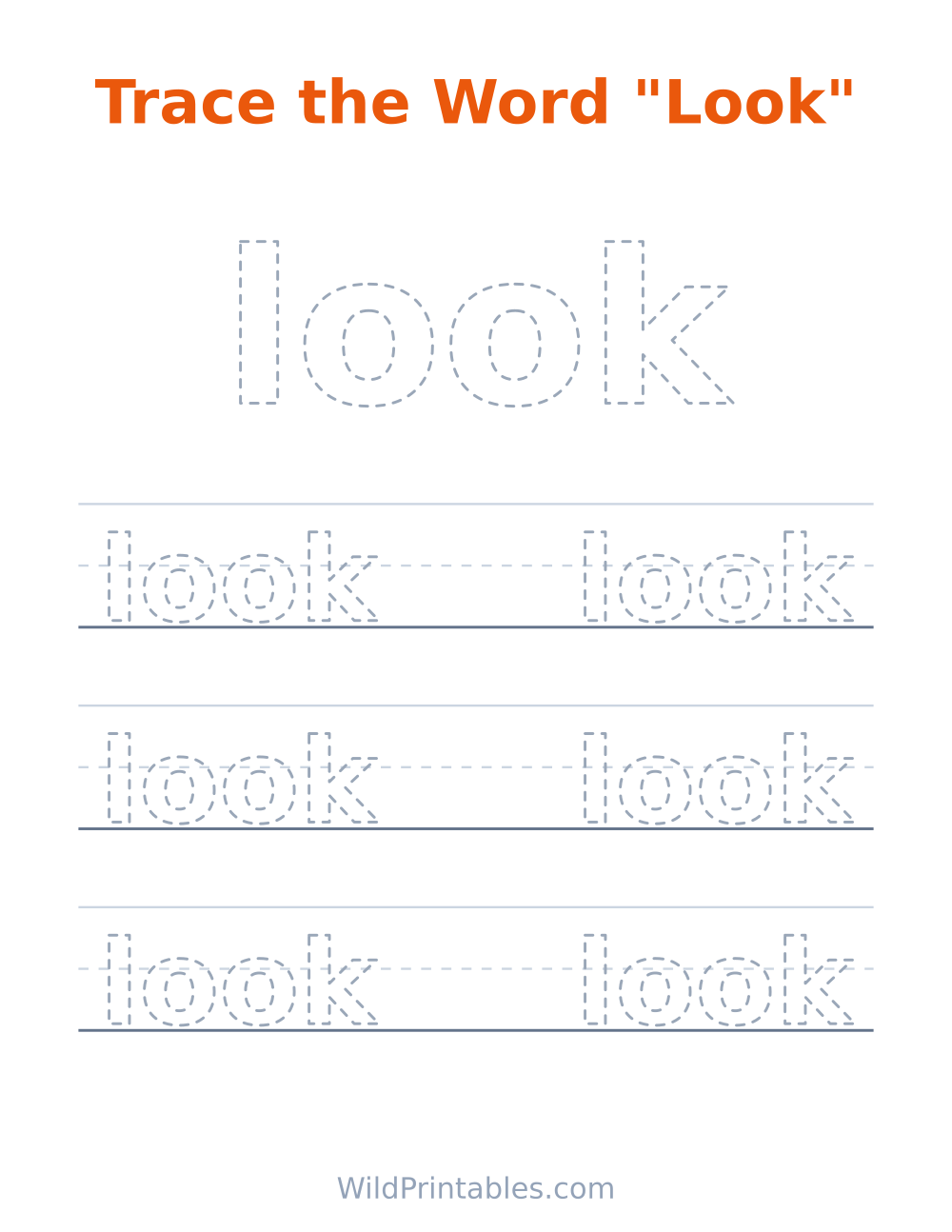 Trace the Word "Look" — free printable tracing for kids