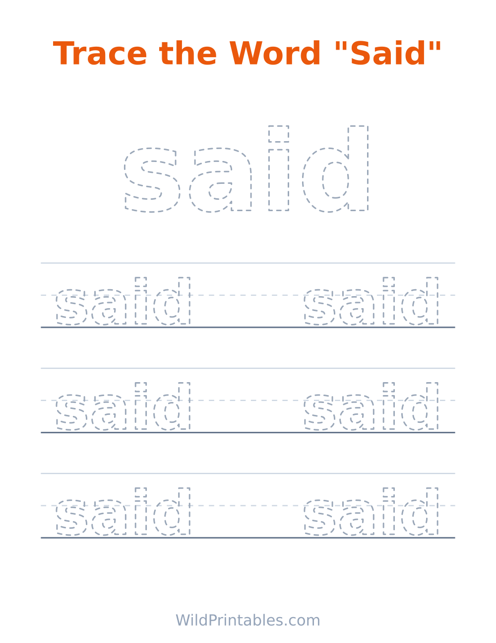 Trace the Word "Said" — free printable tracing for kids