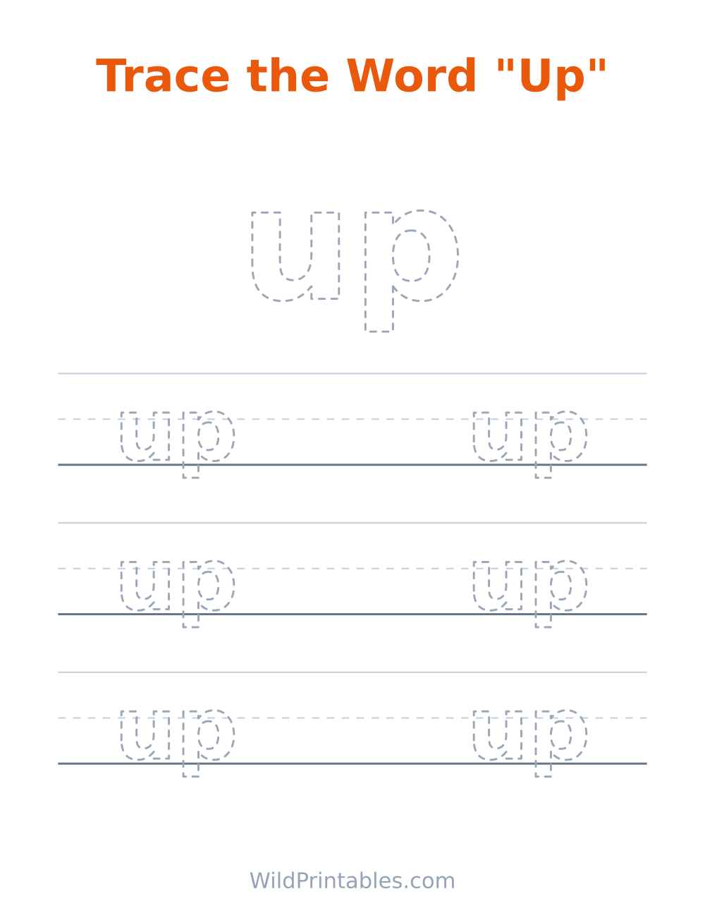 Trace the Word "Up" — free printable tracing for kids