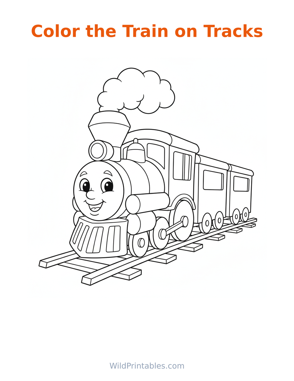 Train on Tracks Coloring Page — free printable coloring for kids