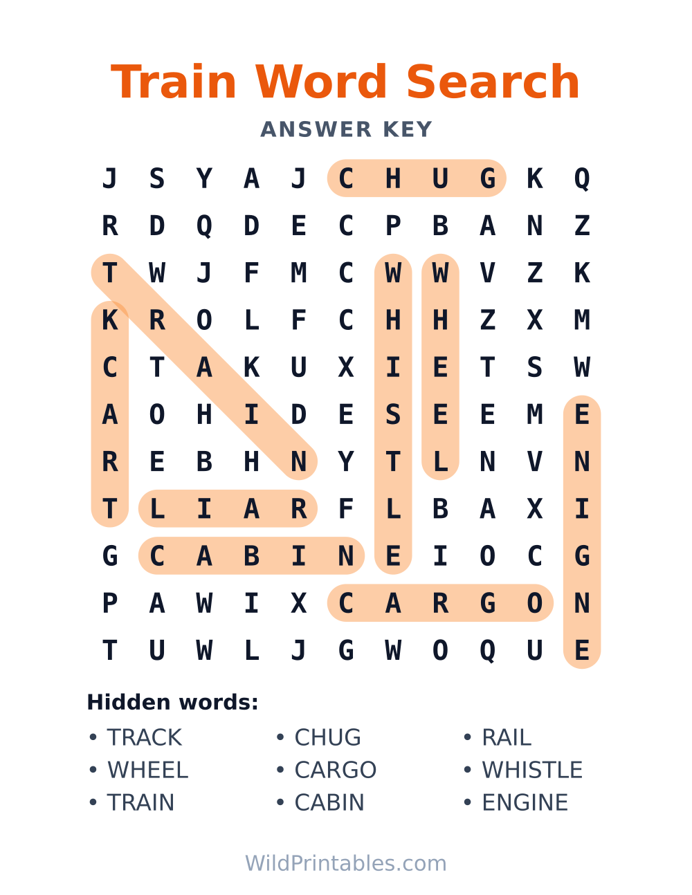 Train Word Search — answer key
