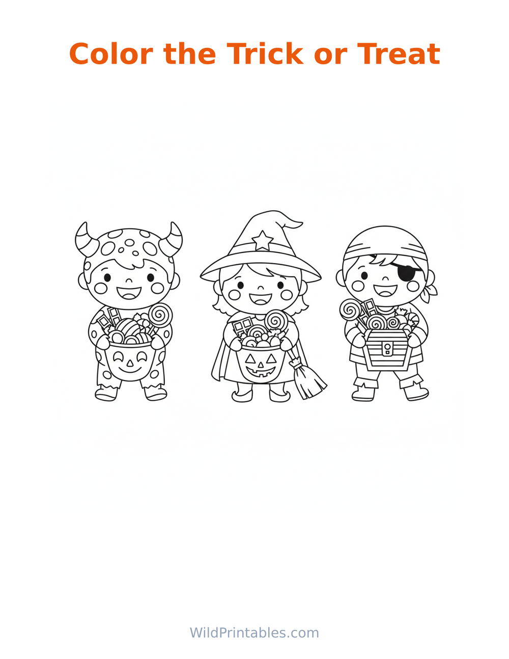 Trick or Treat Coloring Page — free printable coloring for kids to print and color at home