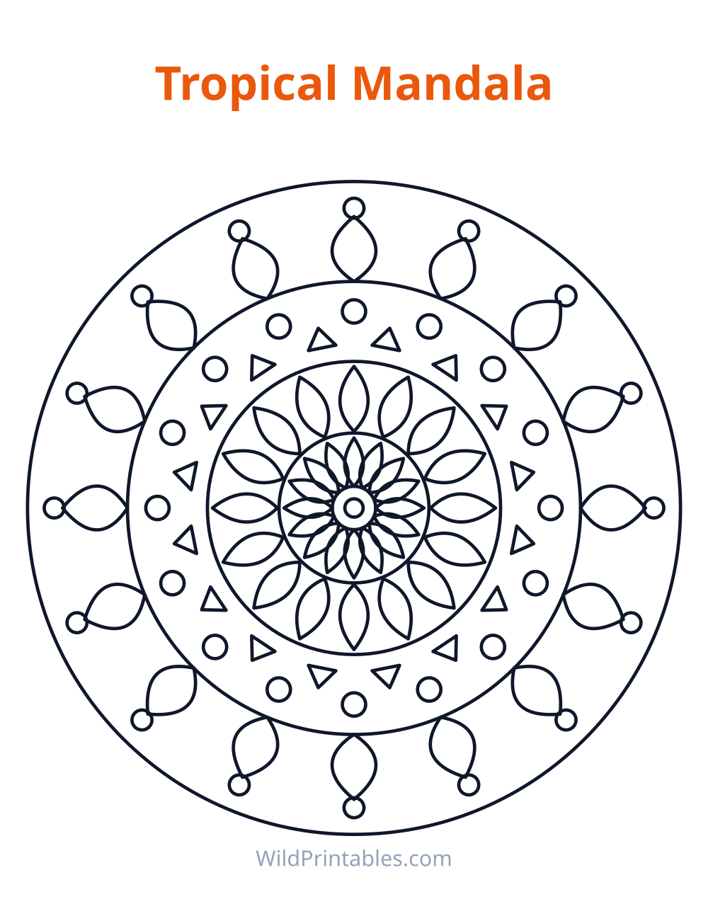 Tropical Mandala — free printable mandala for kids to print and color at home