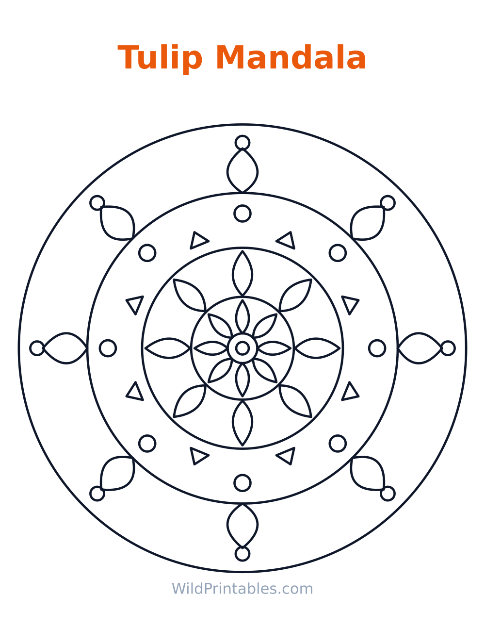 Tulip Mandala — free printable mandala for kids